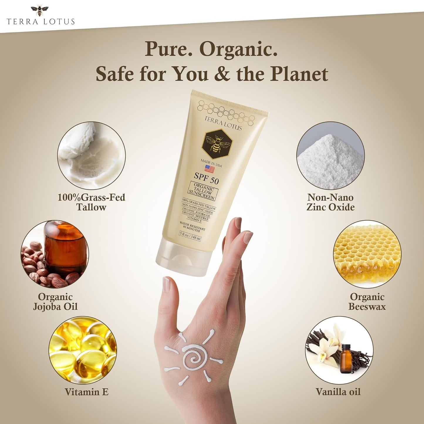 Organic Tallow Sunscreen 50 SPF - (5 Oz)