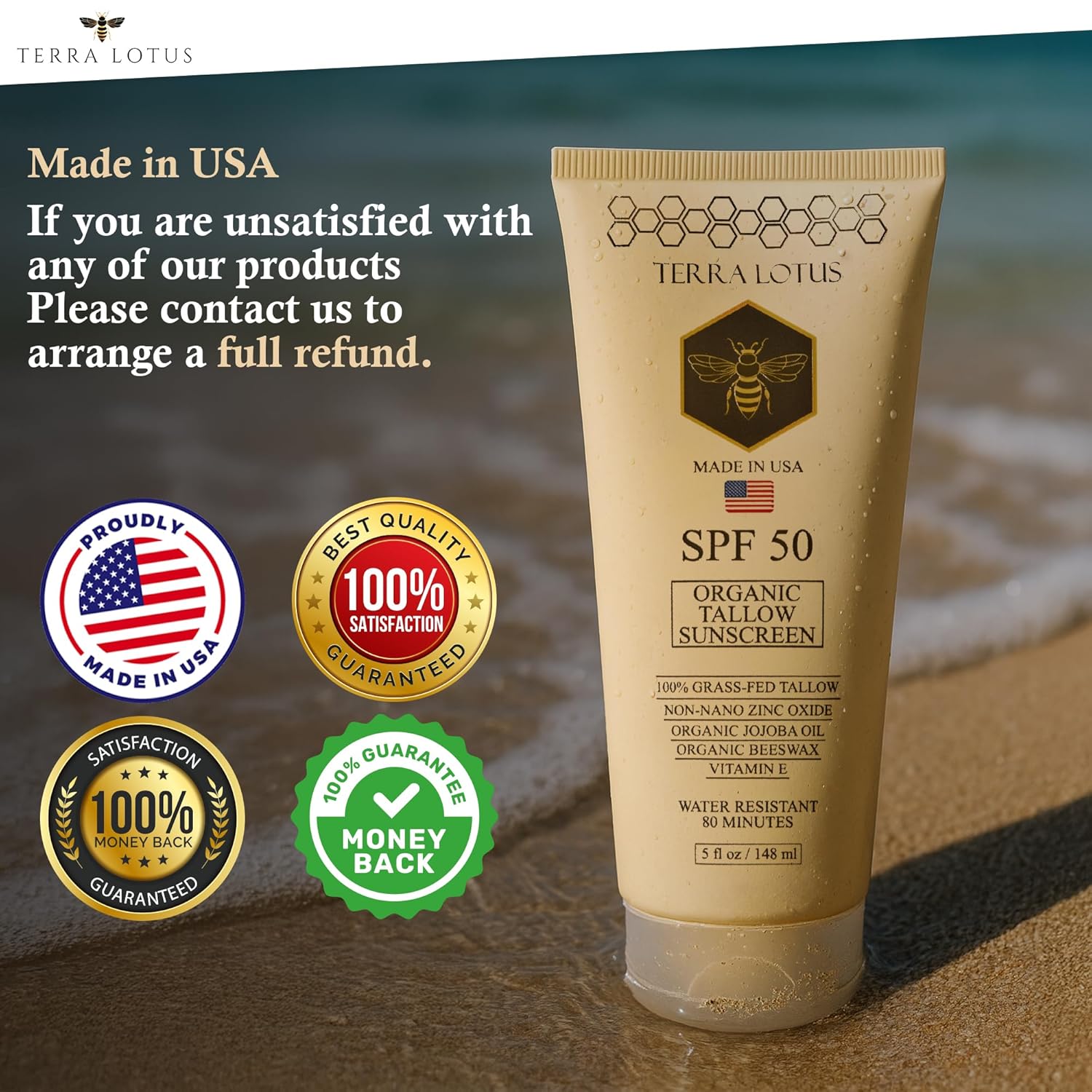 Organic Tallow Sunscreen 50 SPF - (5 Oz) – Terra Lotus